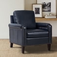 thumbnail image 2 of Tina's Home Mid-century Modern Genuine Leather Accent Armchair with Unique Arm Design, Nailhead Trim & Loose Cushion, Living Room / Bedroom Chair, Navy, Assembly Required, 2 of 8