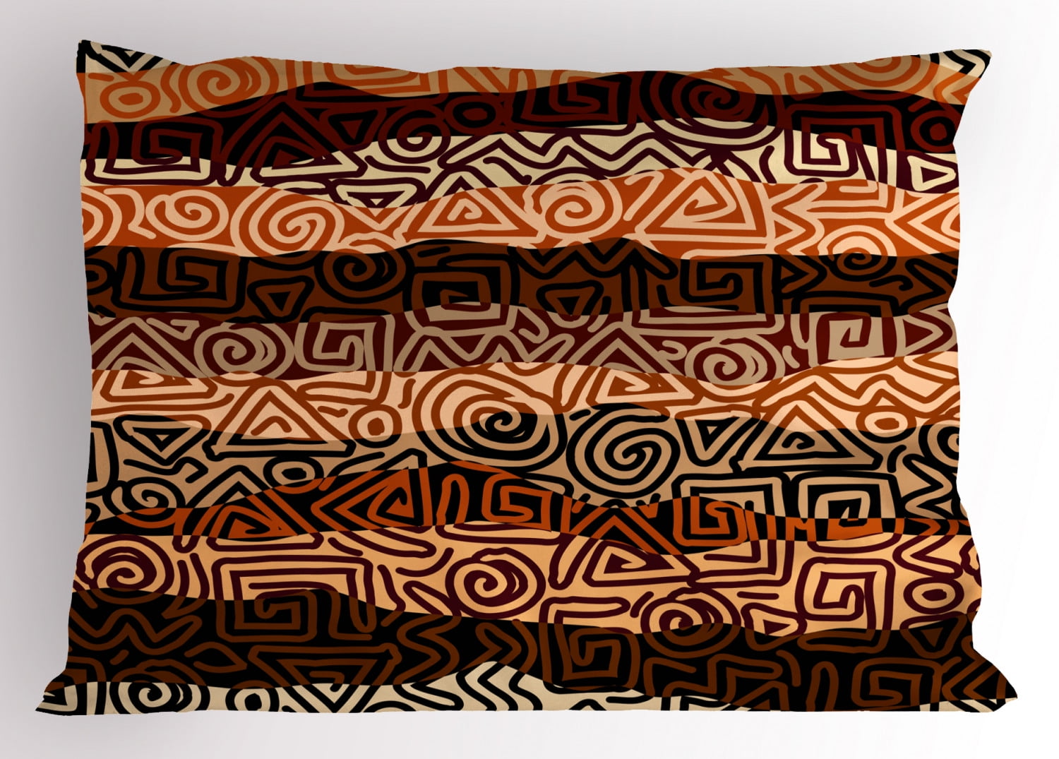Vintage Pillow Sham Ethnic Strikes Pattern in Brown Colors Ancient