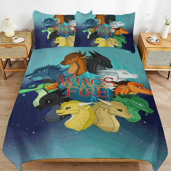Wings of Fire Bed Duvet Cover Microfiber Bedding Sets 3D Printed Lightweight 3 Piece Comforter Sets, 1 Duvet Cover And 2 Pillow Shams for Kids Boys Girls 86"x70"