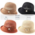 thumbnail image 3 of Women's Crochet Knit Cloche Bucket Hat Elegant Floral Pearl Embellished Fisherman Caps Party Church Wedding Sun Hat Khaki, 3 of 5