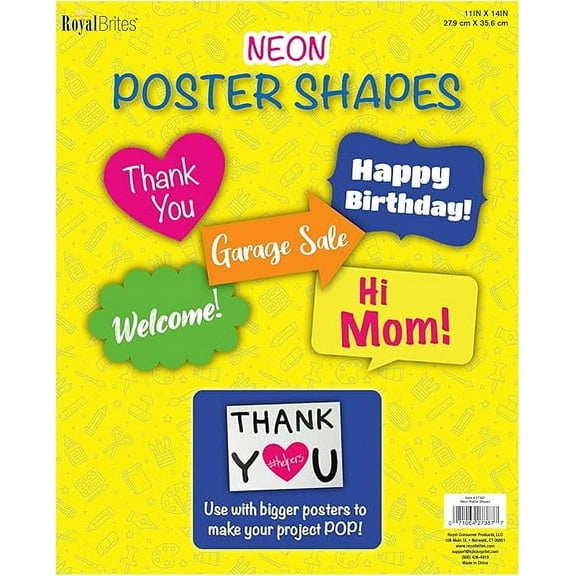 Royal Brites Neon Poster Board Shapes 11" x 14", A 60 Pack comes with 12 packs of 5 Neon Shapes