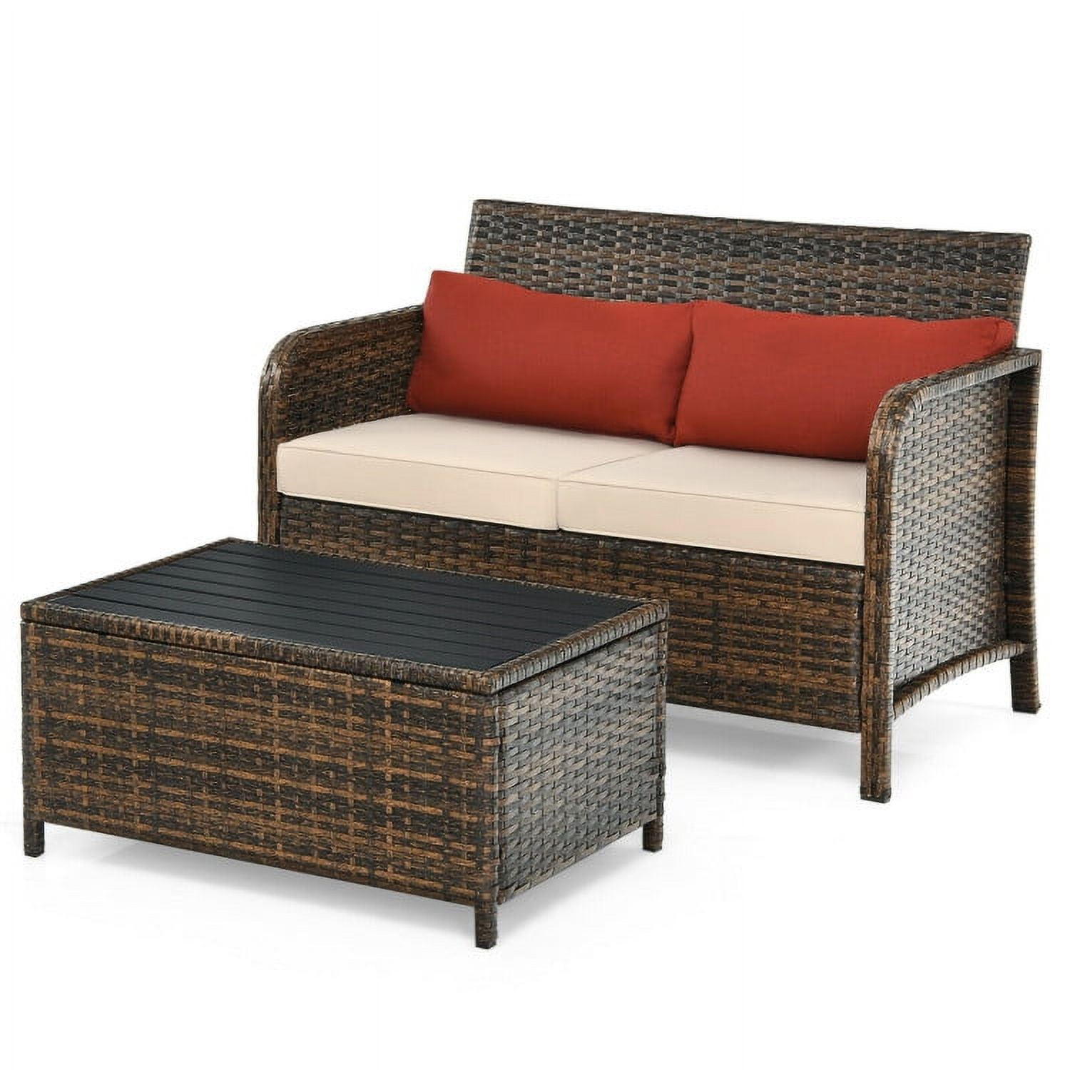 Aimee Lii 2 Pieces Cushioned Wicker Patio Furniture Set, Wicker Outdoor Sectional, Red