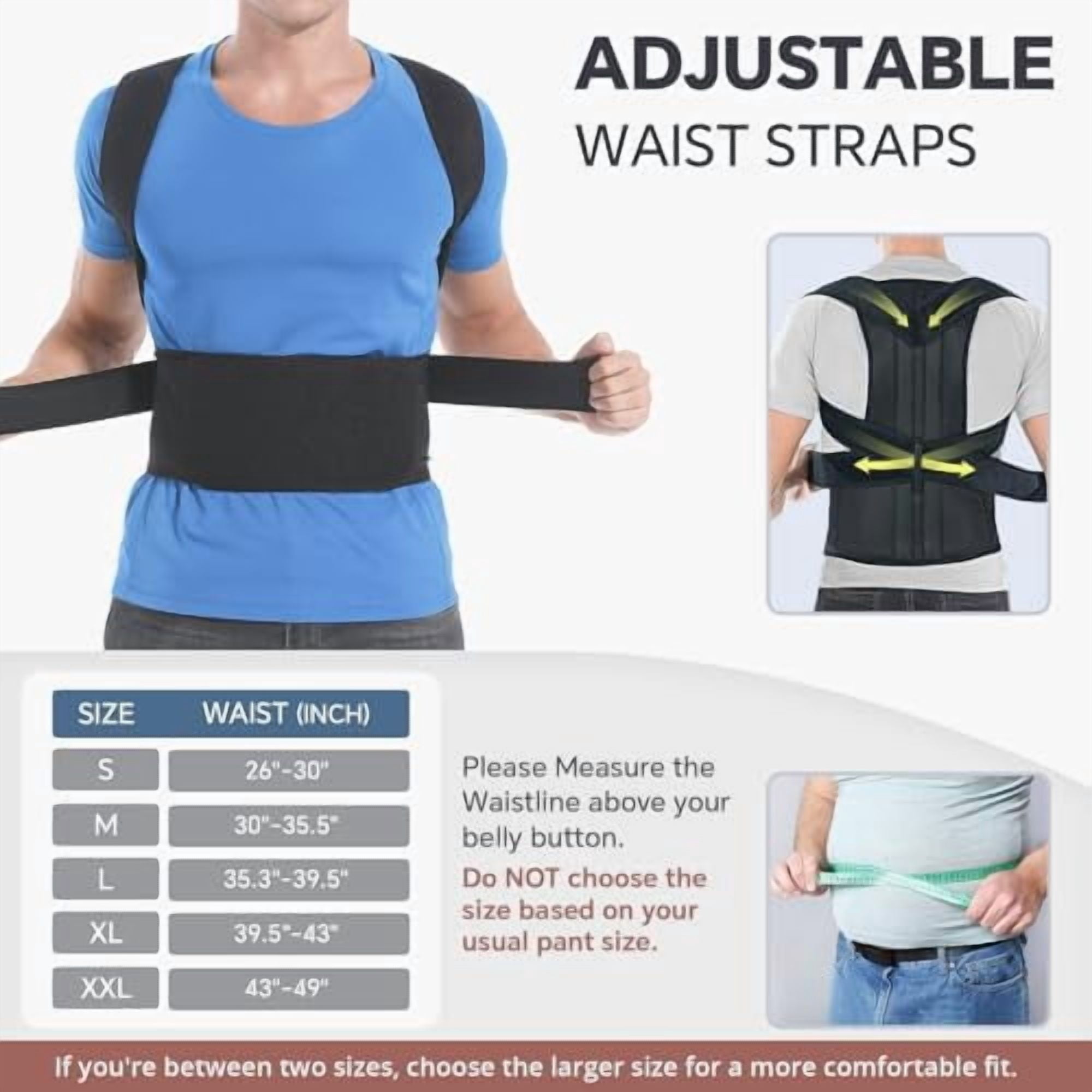 TYPPKMM Posture Corrector Back Brace, Adjustable Neoprene Support for Lumbar Pain Relief, Medium 30-35 Inch