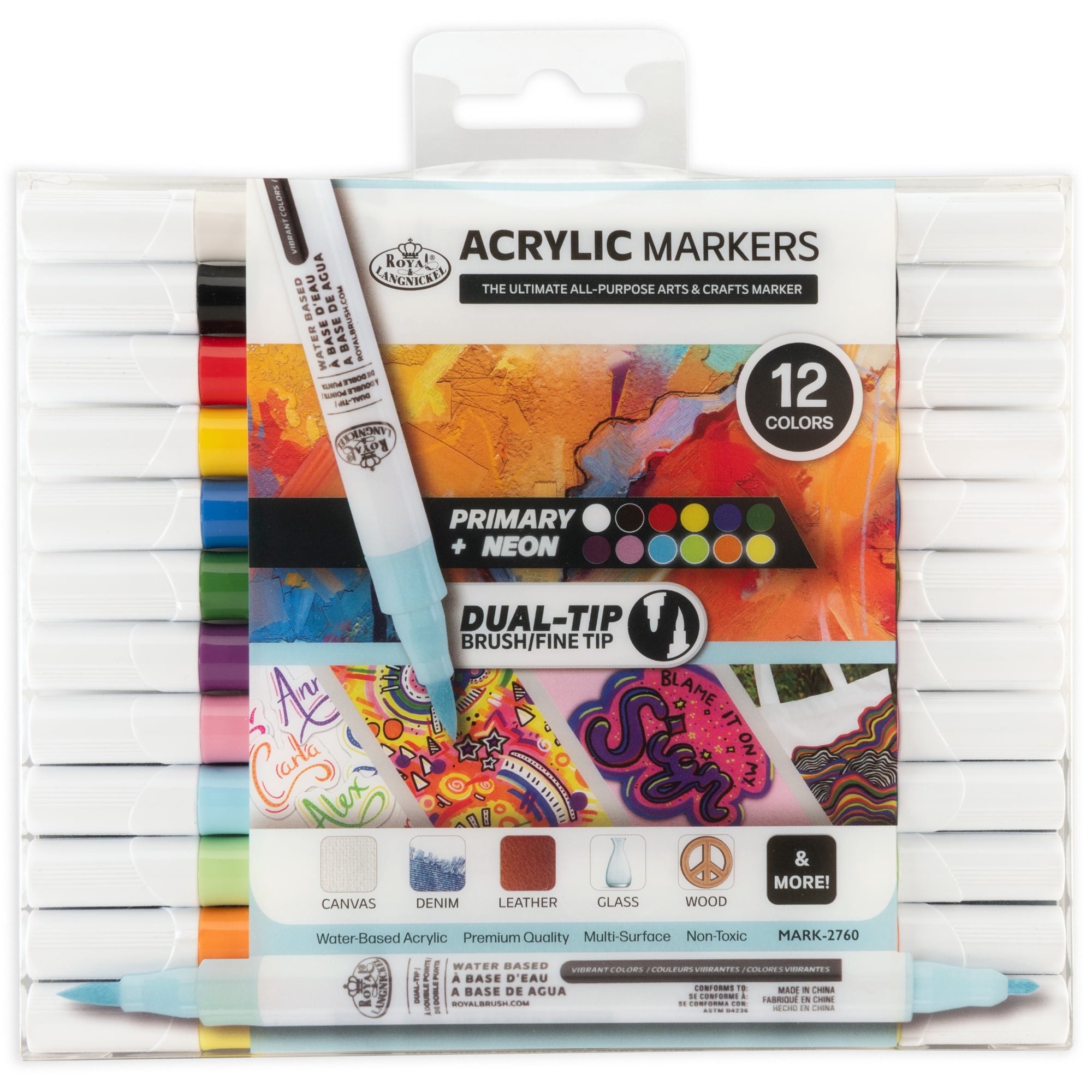 Royal & Langnickel - 12pc Dual Tip Acrylic Paint Marker Set, Primary and Neon Colors