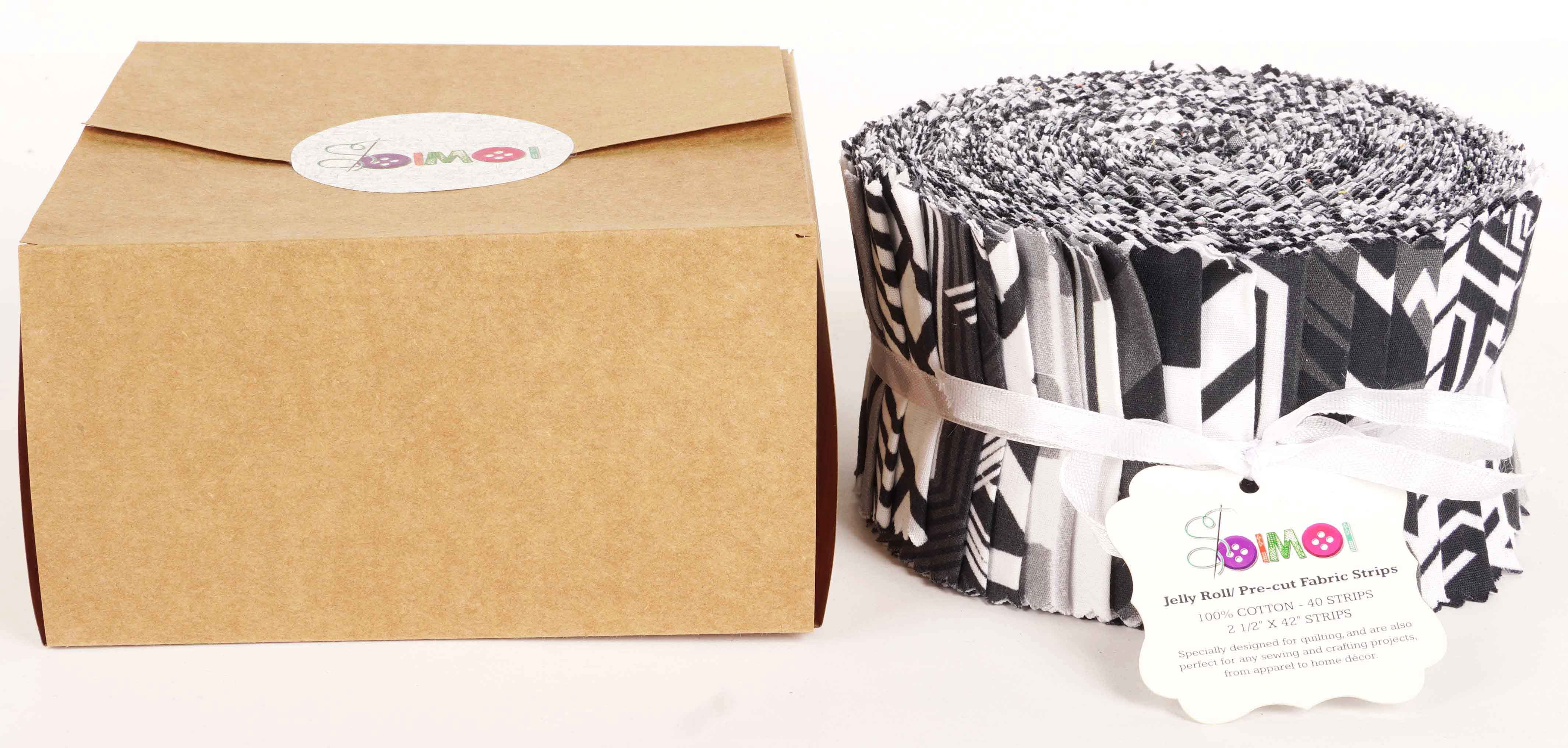 Soimoi 40Pcs Geometric Print Cotton Precut Fabrics For Quilting Craft Strips 2.5 inches Jelly Roll - White & Black