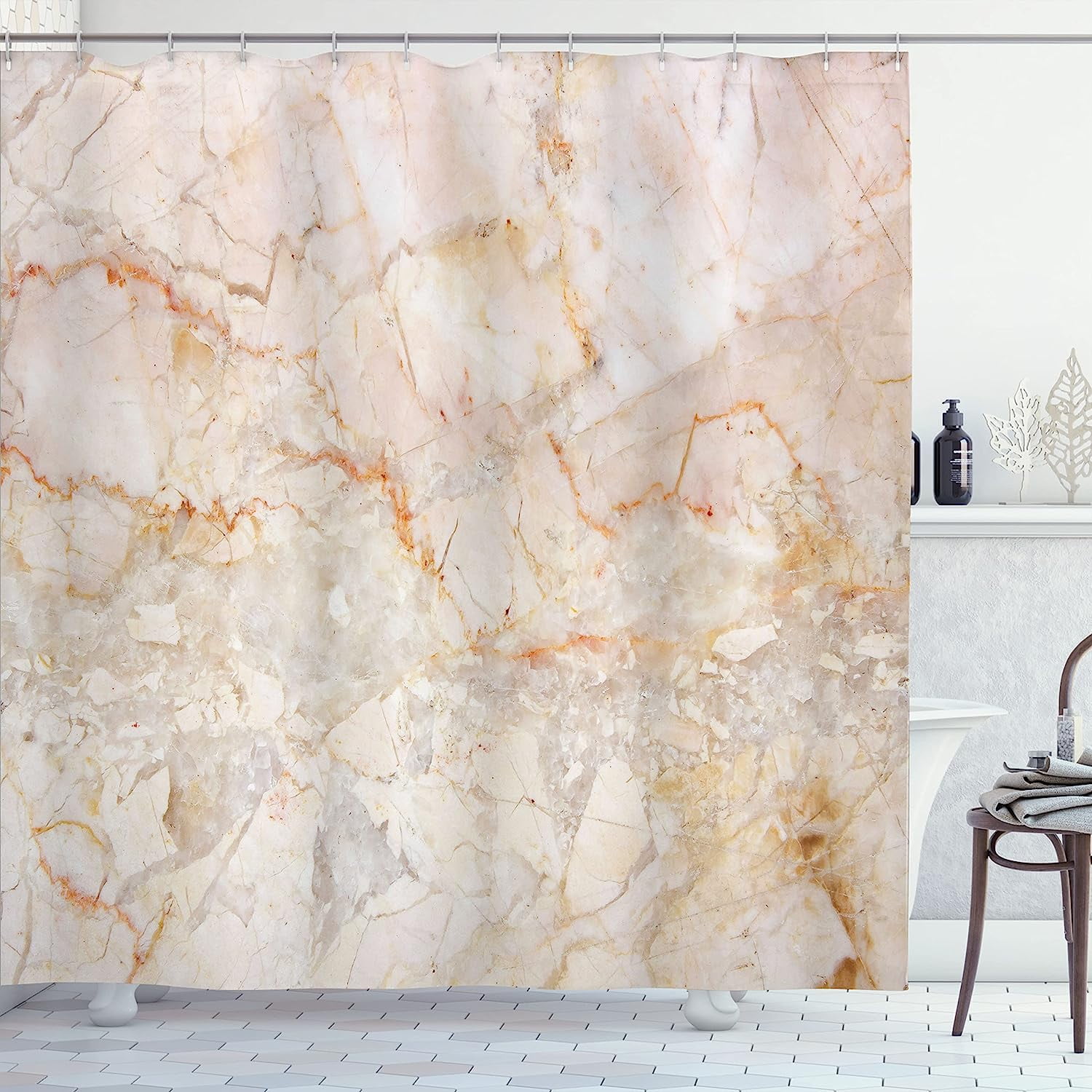 Sonernt Marble Print Shower Curtain, Mine Pattern Design Natural Fractures Realistic Stained