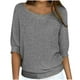 thumbnail image 1 of Suéteres Umfun para mujer, sueltos, informales, de punto, lisos, estampados, cuello redondo, manga 3/4, suaves al tacto, ligeros, gris, talla 3XL, 1 of 5