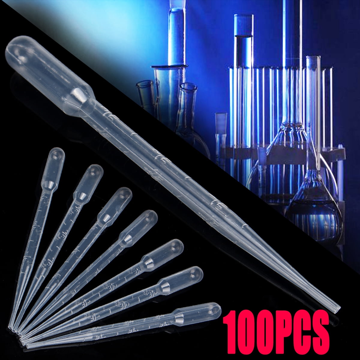 100PCS 3ML Graduated Pipettes Disposable Pasteur Plastic For Eye