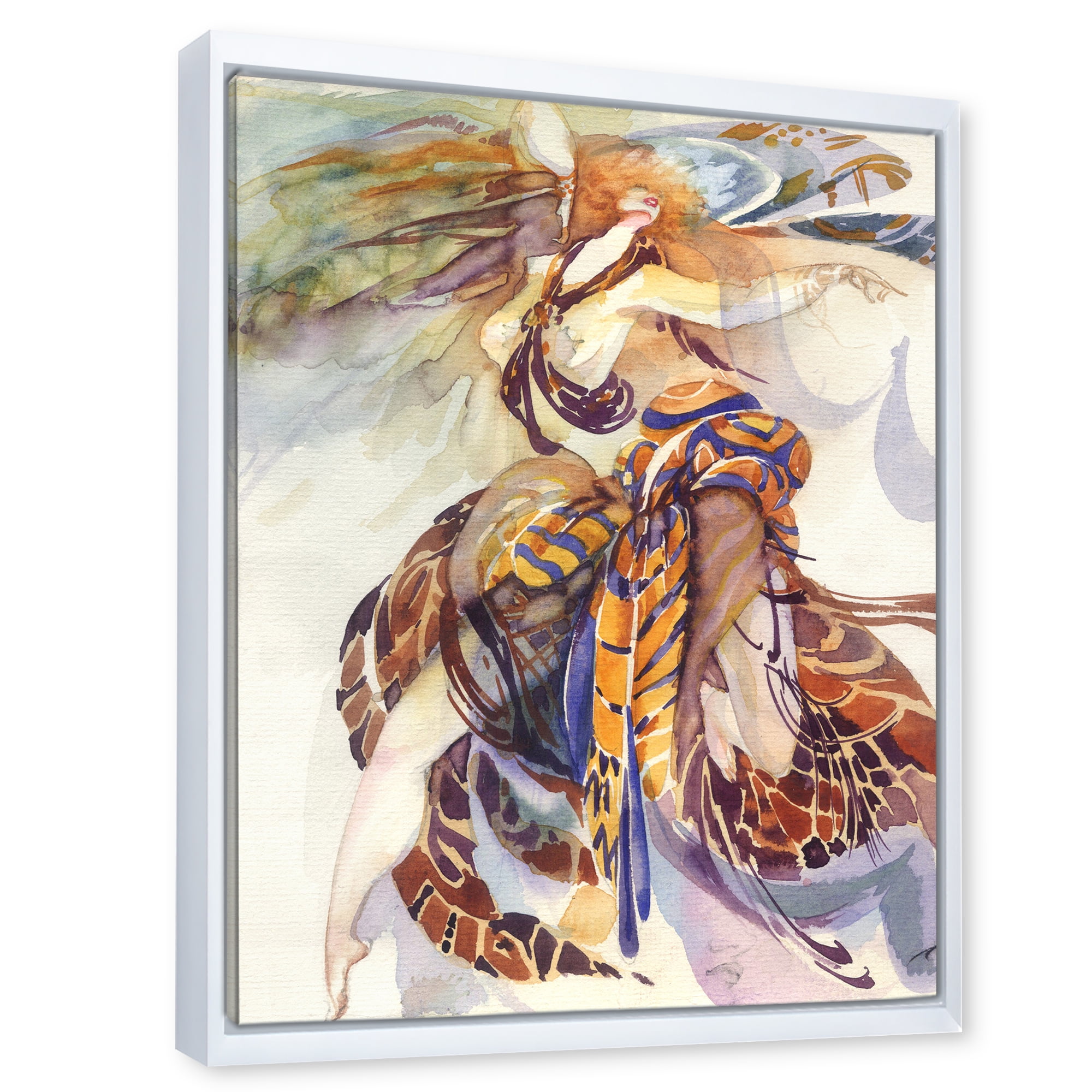 Allegory of Paradise Bird Woman Portrait 30 in x 40 in Framed Painting Canvas Art Print, by Designart