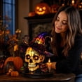 thumbnail image 4 of sruoe Halloween Stained Glass Skull Table Lamp, Witch Hat LED Light Prop, Halloween Seasonal Desktop Ornament, Halloween Holiday Decor for Tabletop Mantel Shelf, 4 of 6