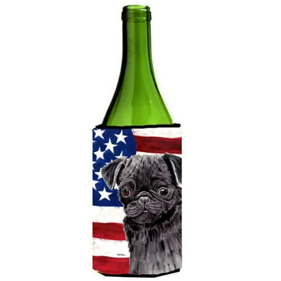 Usa American Flag With Pug Wine bottle sleeve Hugger - 24 oz.