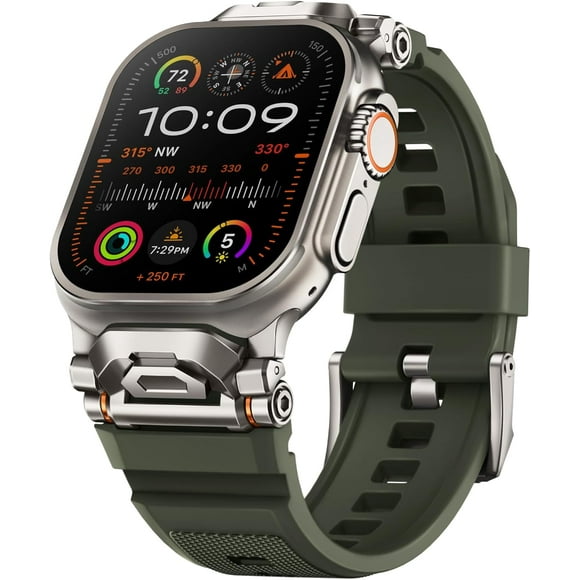 shiyou-Rugged Bands Compatible for Apple Watch Ultra Band 49mm 46mm 45mm 44mm 42mm for Men, Silicone Sport Strap with Durable Stainless Steel Connector for iWatch Series 10 9 8 7 6 5 4 3
