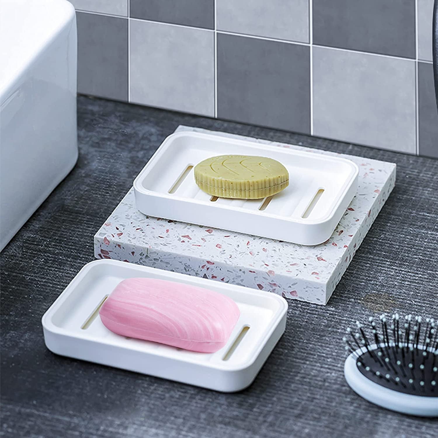 ALIMOTA 2 PCS Silicone Soap Dish,Bar Soap Holder,Soap Dishes for  Bathroom,Draining Soap Dishes,Dish Sponge Holder,Soap Tray.