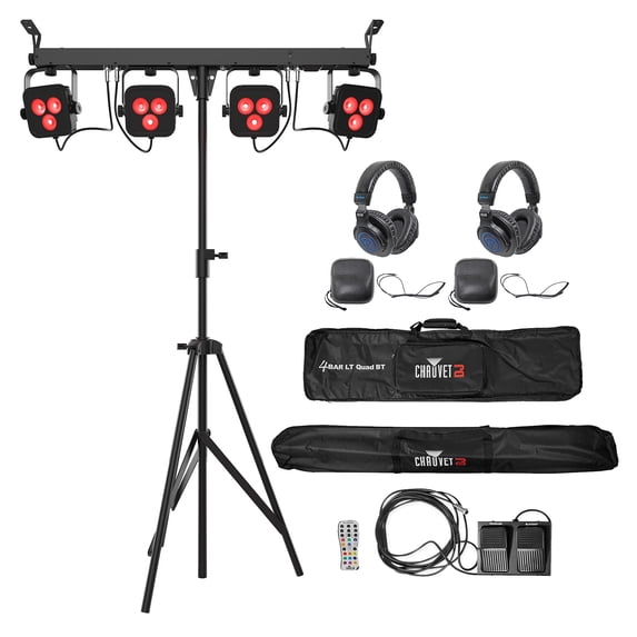 Chauvet DJ 4BAR LT QUAD BT Wireless Bluetooth Wash Light+Stand+Case+2 Headphones