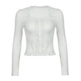 thumbnail image 4 of Liacowi Women Fairy Long Sleeve Shirts Lace Patchwork Vintage Crop Tops Aesthetic Slim T-shirts Streetwear, 4 of 9