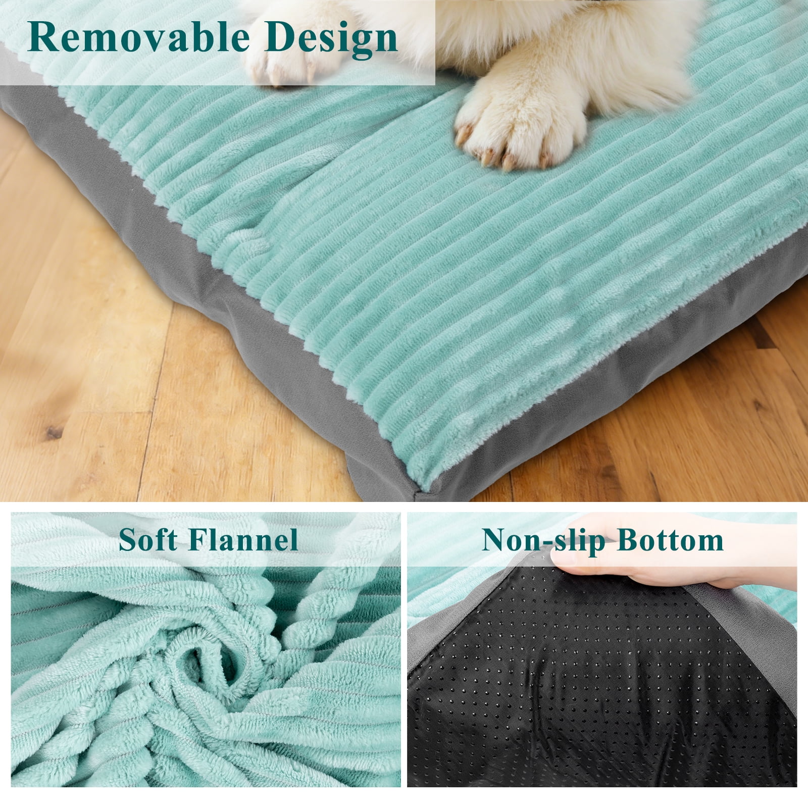 Vaukki Dog Bed with Non Slip Bottom,Removable Machine Washable Soft Plush Dog Crate Bed,39"x29.5",Green