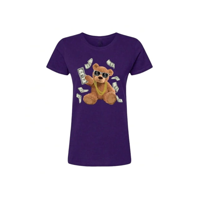 Playera Blusa de Oso Millonario con Dólares Dinero Ropa De Mujer Color Morado Talla Mediana Marca Emil SaEs