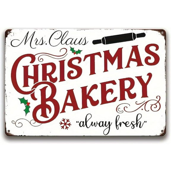 Retro Decor Tin Signs,"Mrs. Claus Christmas Bakery Sign",for garage,bar,restaurant,living room,bedroom,kitchen,cafe,bar,8×12inch
