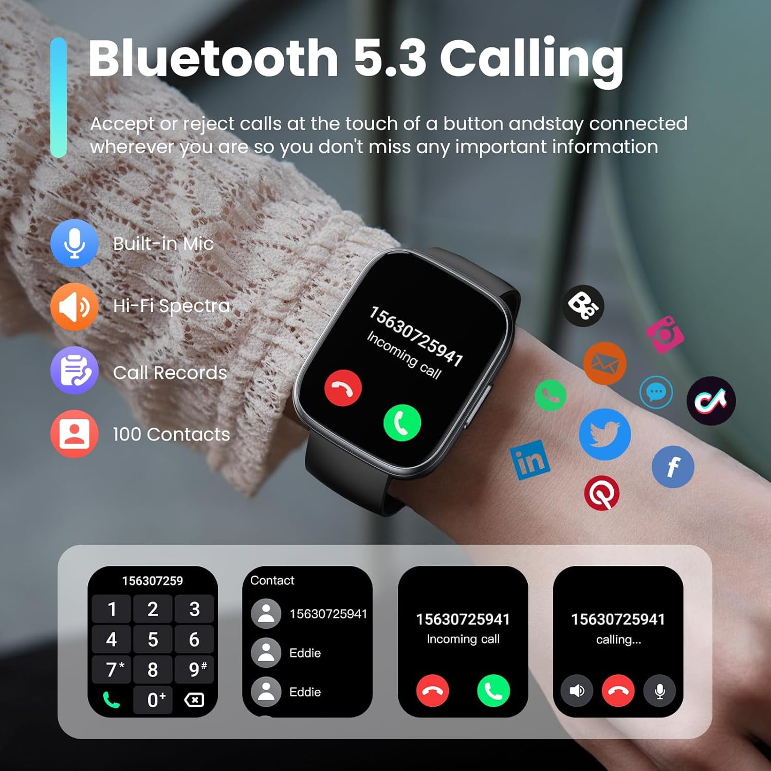 Smart Watch for Men Women (Answer/Make Calls),1.95" Touchscreen Fitness Tracker with 110+ Sport Modes,Heart Rate/Sleep Monitor/Pedometer Fitness Watch,IP68 Waterproof Activity Tracker for Android iOS