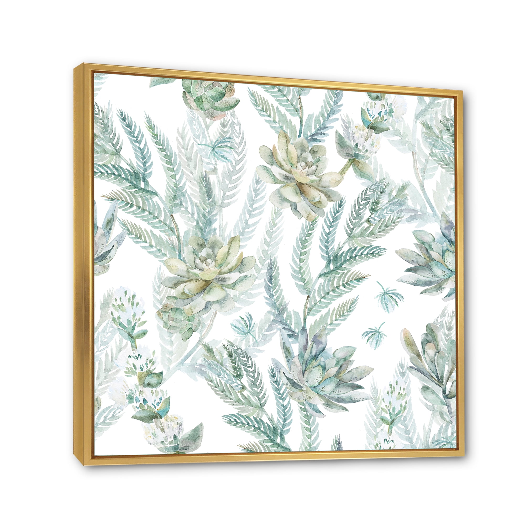 Designart 'Floral Seamless Pattern Succulents and Ferns Thorns' Farmhouse Framed Canvas Wall Art Print