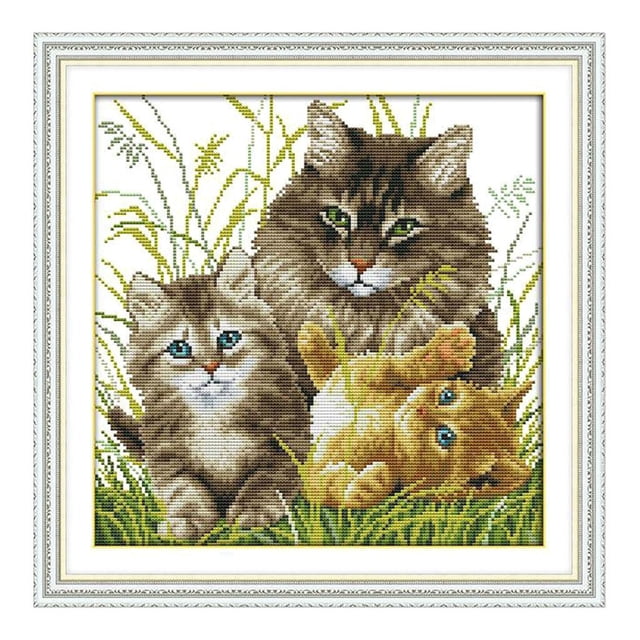 DIY Needlwork Stamped Cross Stitch Embroidery - Cat Pattern 14CT 34x34cm