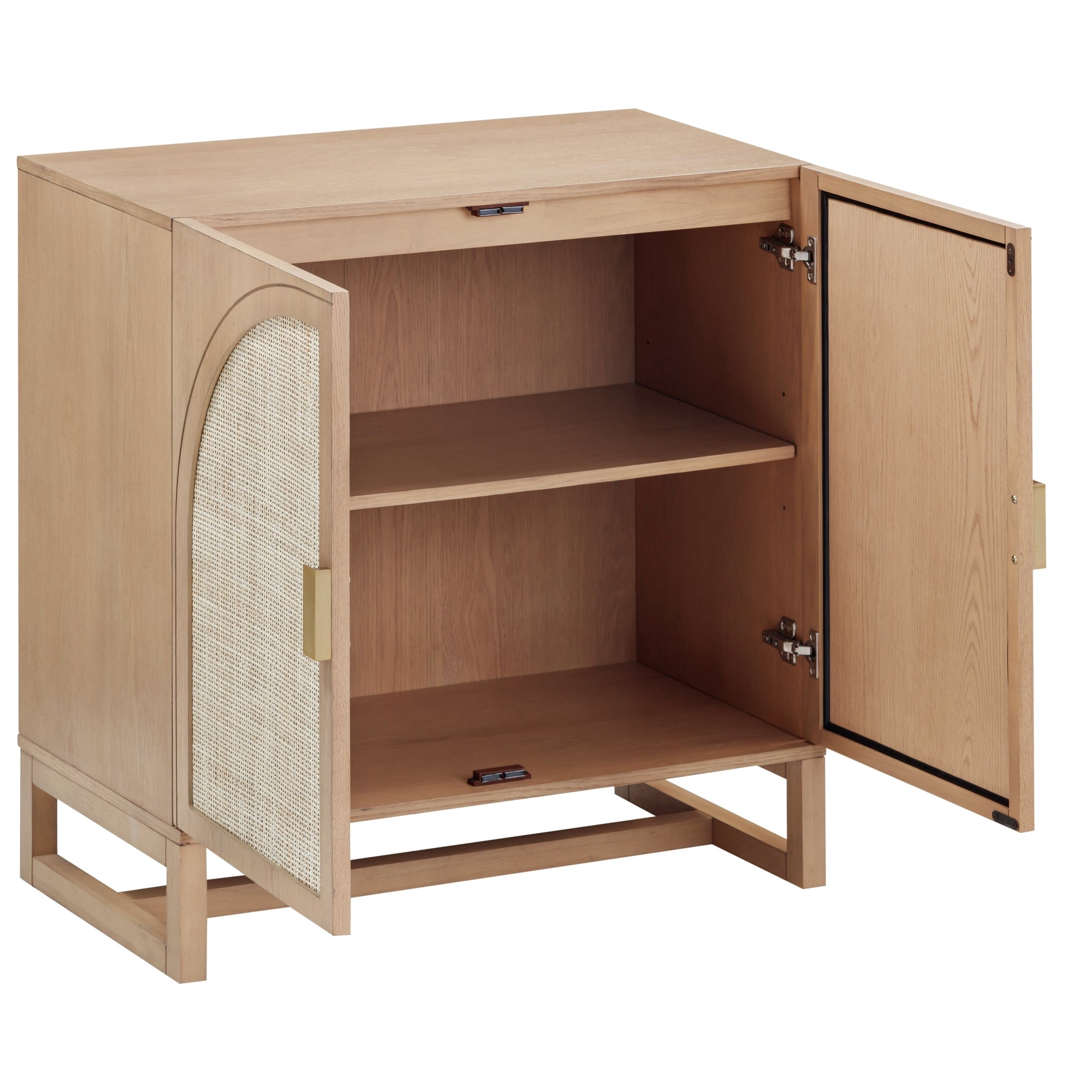 Nathan James Paxton Mid-Century Modern Wood Storage Cabinet with Doors, Arched Storage Cabinet for Living Room or Kitchen with Rattan Door Details, Raw Oak