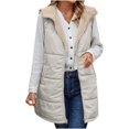 thumbnail image 1 of ORUYROP Womens Sleeveless Quilted Long Puffer Vest Hooded Full Zip Jacket Coats with Pockets, 1 of 7