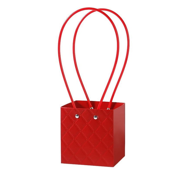 Zhuge 5 bolsas de regalo de flores para el Día de la Madre, bolsas de papel para envolver ramos portátiles con asa, cajas de flores impermeables de 4,5 x 4,1 x 4,7 pulgadas (rojo)