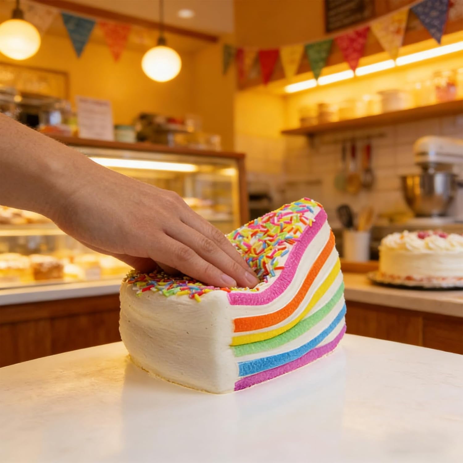 Rainbow Layer Cake Squishies, Birthday Cakes Squishy Slow Rise Toys Jumbo Fidget Squeeze, Soft Five Below Cute Food Sensory Decompression for Anxiety Stress Relief Desk Decor (2PCS A+B)