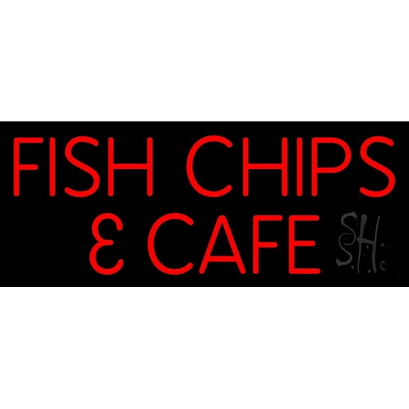 Fish and Chips Cafe LED Neon Sign 10 x 24 - inches, Clear Edge Cut Acrylic Backing, with Dimmer - Bright and Premium built indoor LED Neon Sign for restaurant window and interior decor.
