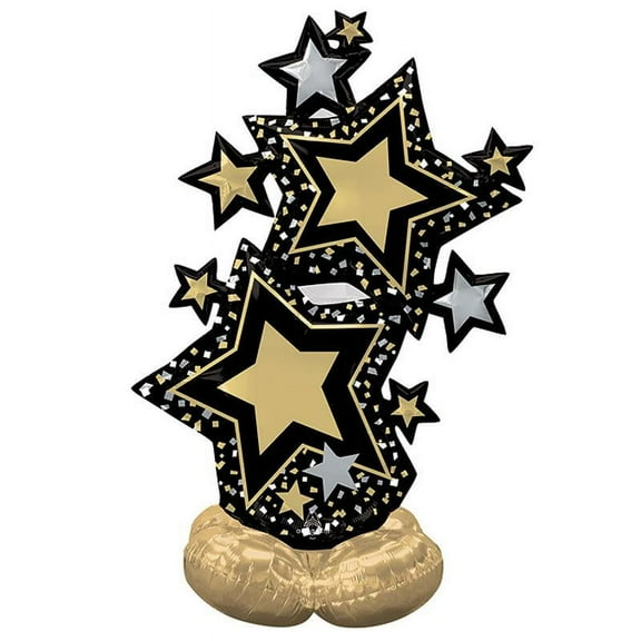 LOONBALLOON Hollywood Balloons, 59″ STAR CLUSTER BLACK & GOLD AIRLOONZ