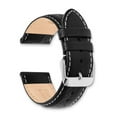 thumbnail image 3 of 24mm Black Sport Leather White Stitch Silver-tone Buckle Watch Band, 3 of 5