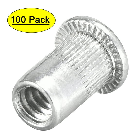 #6-32 Rivet Nuts Aluminium Alloy Knurled Flat Head Threaded Insert Nut Silver 100 pcs