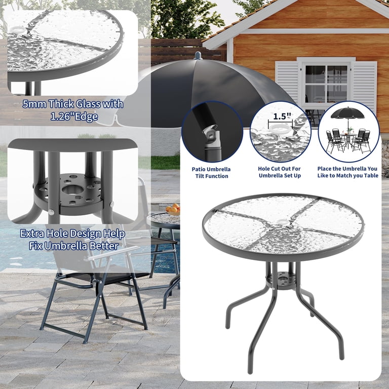 fold up patio table umbrella hold Vongrasig 6 Piece Folding Dining Set,Small Metal Outdoor Garden Patio and Chair Set w/Umbrella for Lawn,Deck,Backyard,Black : Patio, Lawn & Garden this set is perfect for family or friend gatherings in your backyard Studyset 6-Piece Patio Dining Set