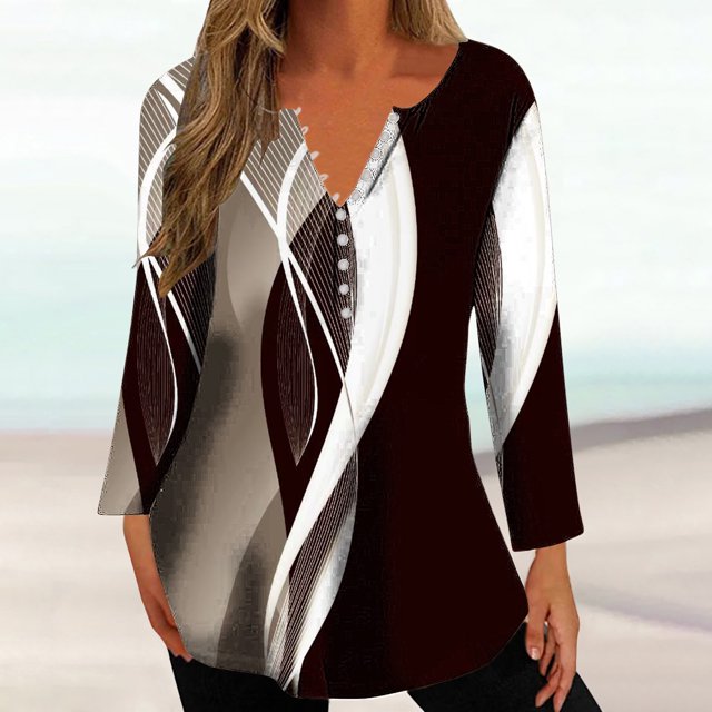 Ichuanyi liquidación de mujeres impresión casual holgada cuello redondo suelto camiseta de manga larga blusa ICHUANYI WER2023082207035