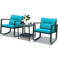 thumbnail image 3 of Topcobe Cushioned Patio Rattan Seating Rocking Chair Glass Table Set 3 Pieces with Steel Frame Furniture, Black, 3 of 6