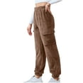 thumbnail image 6 of asjyhkr Cargo Pants Women Fleece Elastic Waist Jogger Casual Thermal Breathable Hiking Homewear Workout Pants with Pockets, 6 of 6