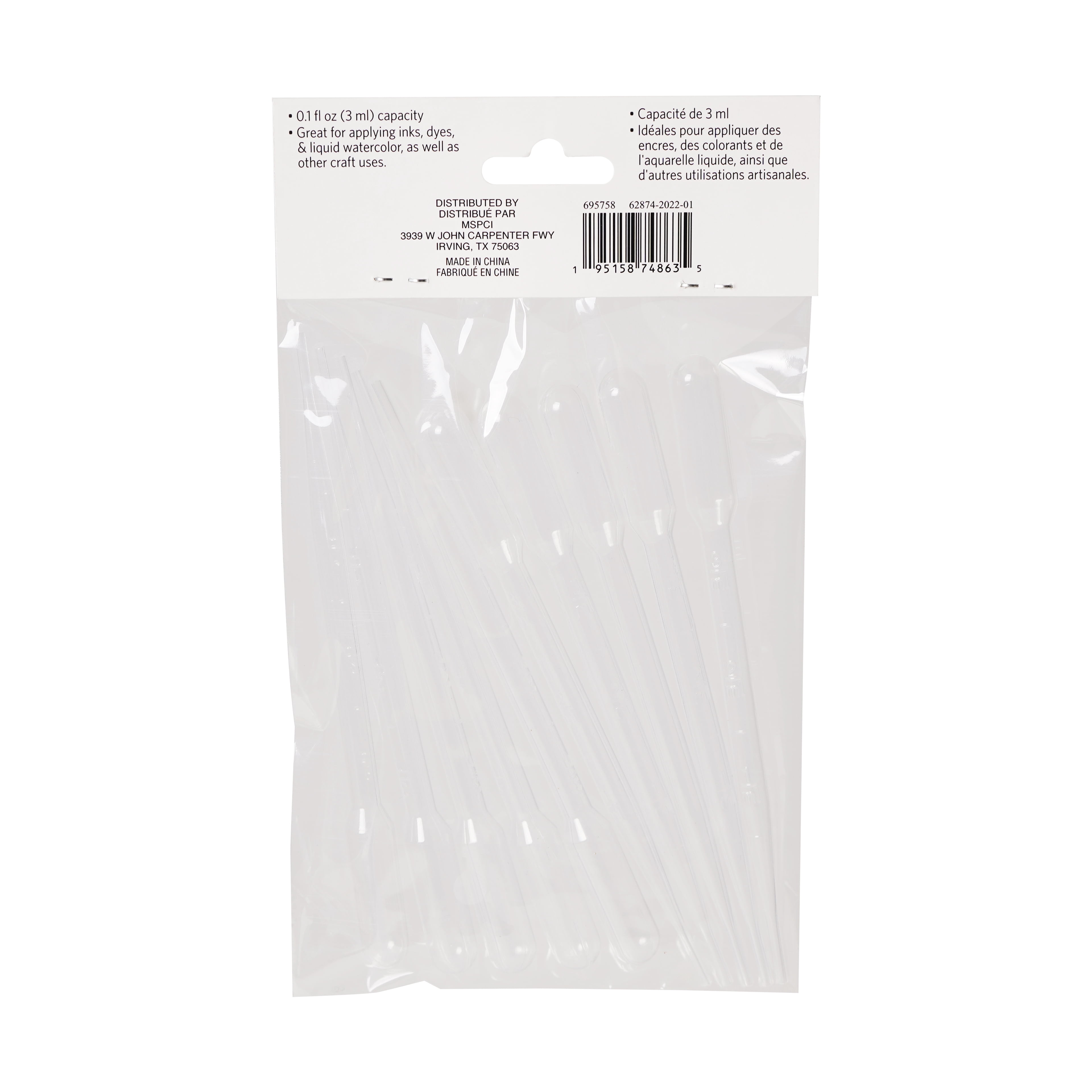 Artist's Loft 10 Count (240 total) Pipettes - 3mL Clear Plastic Droppers - Ideal for Applying Ink, Dyes, Liquid Watercolor, and Craft Project, 24 Pack