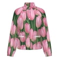 thumbnail image 5 of Jackets for Women Winter Coat Jackets Flannel Stand Collar Jacket(Bouquet of Pink Tulips Flowers,Size:S-4XL), 5 of 7