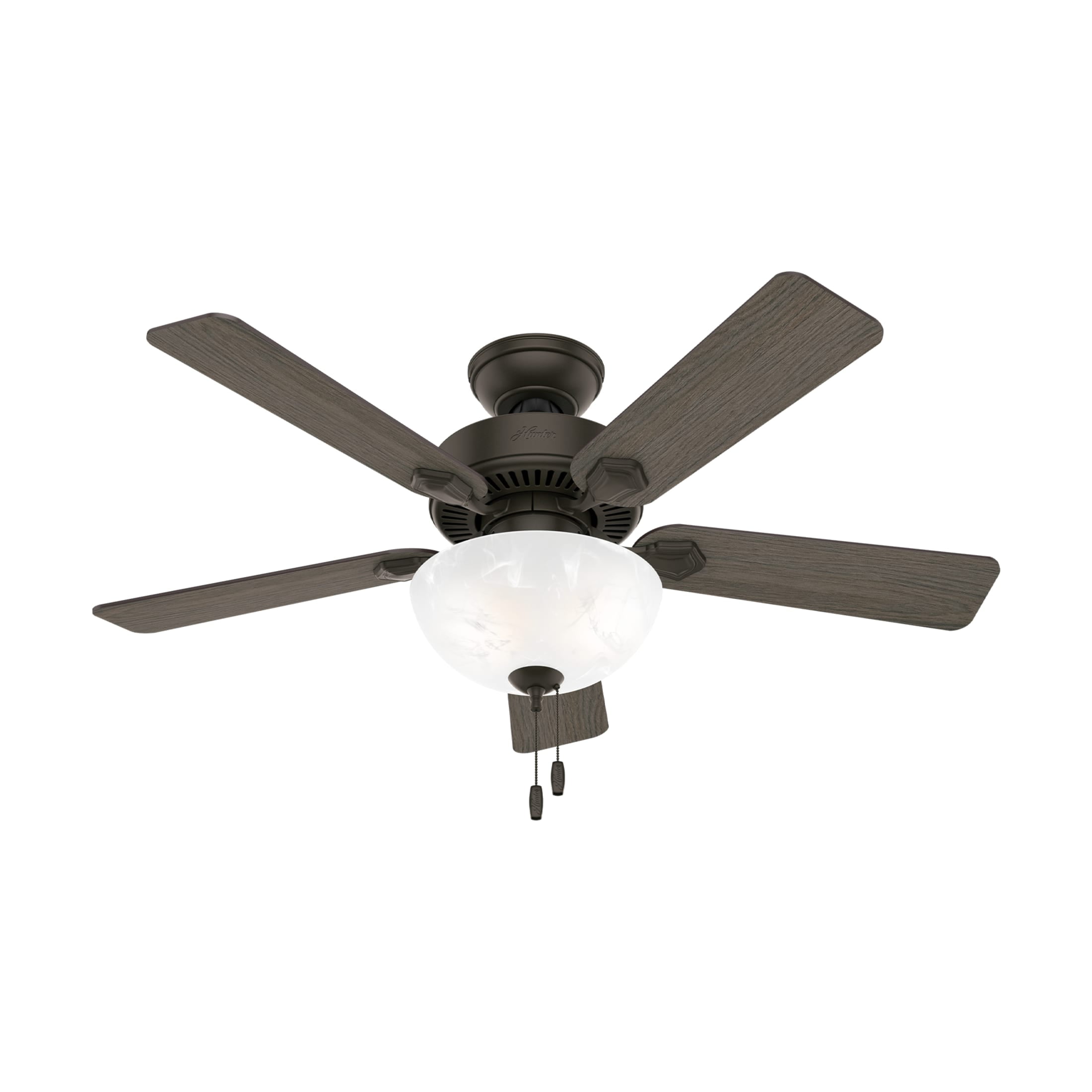 Hunter 44 inch Indoor Ceiling Fan with LED Light - Bronze Ceiling Fan with Pull Chain, For Bedroom, Living Room, or Kitchen, Standard Mount, No Remote, 5 Blades - Swanson 50896, New Bronze