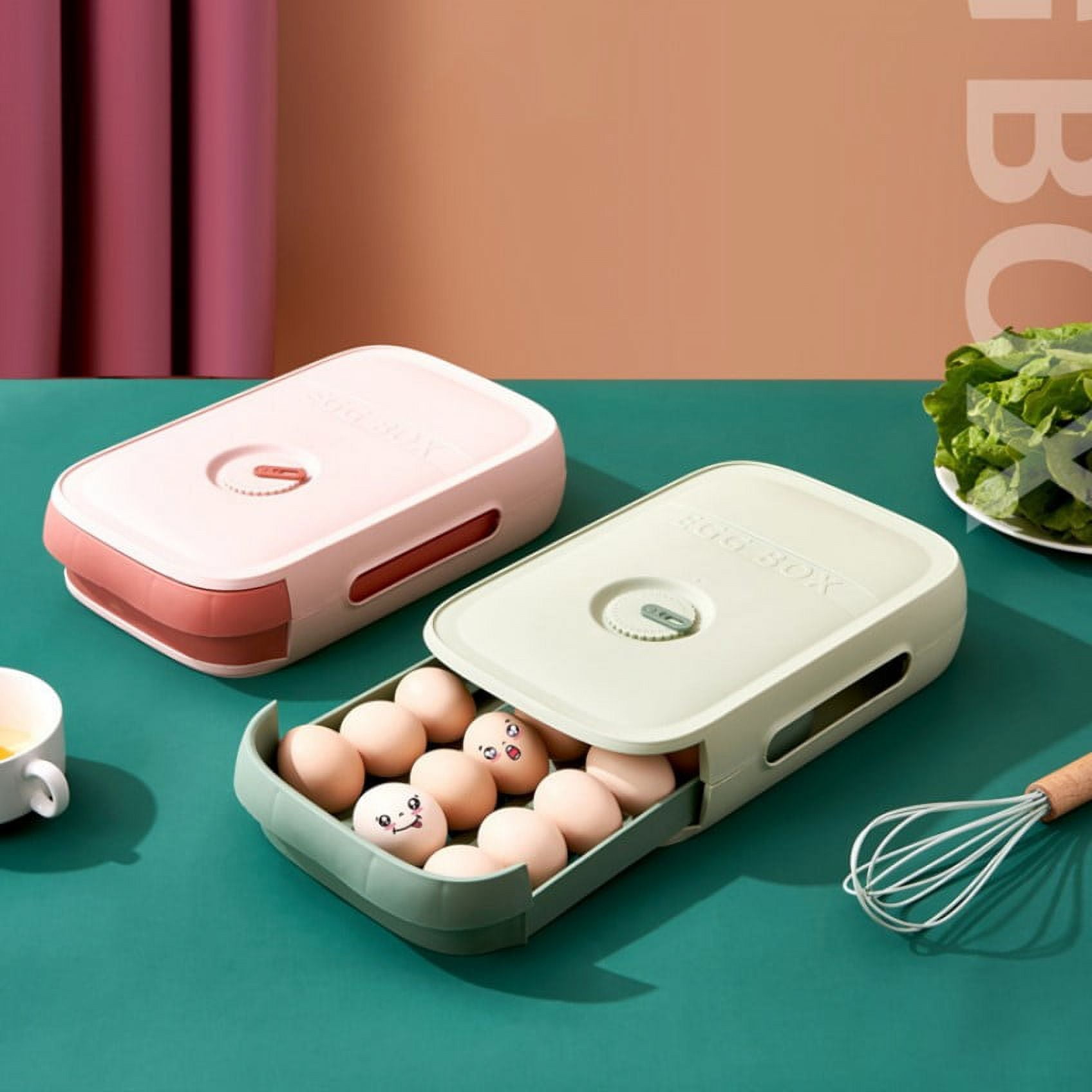 HAOSHICS Rolling Egg Holder Countertop Auto Scrolling Egg Tray for Refrigerator (18-21 Eggs) Stackable Plastic Egg Container Drawer Type Storage Rack Box for Kitchen