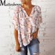 thumbnail image 1 of Camiseta plisada con estampado de flores para mujer, Jersey elegante con cuello en V, Tops de manga acampanada, camisetas holgadas informales cómodas para mujer 2023 qym unisex, 1 of 2