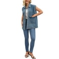 thumbnail image 2 of INSPIRE CHIC Women's Coat Oversized Denim Vest Collared Button Down Sleeveless Long Jean Jacket S Grey Blue, 2 of 6