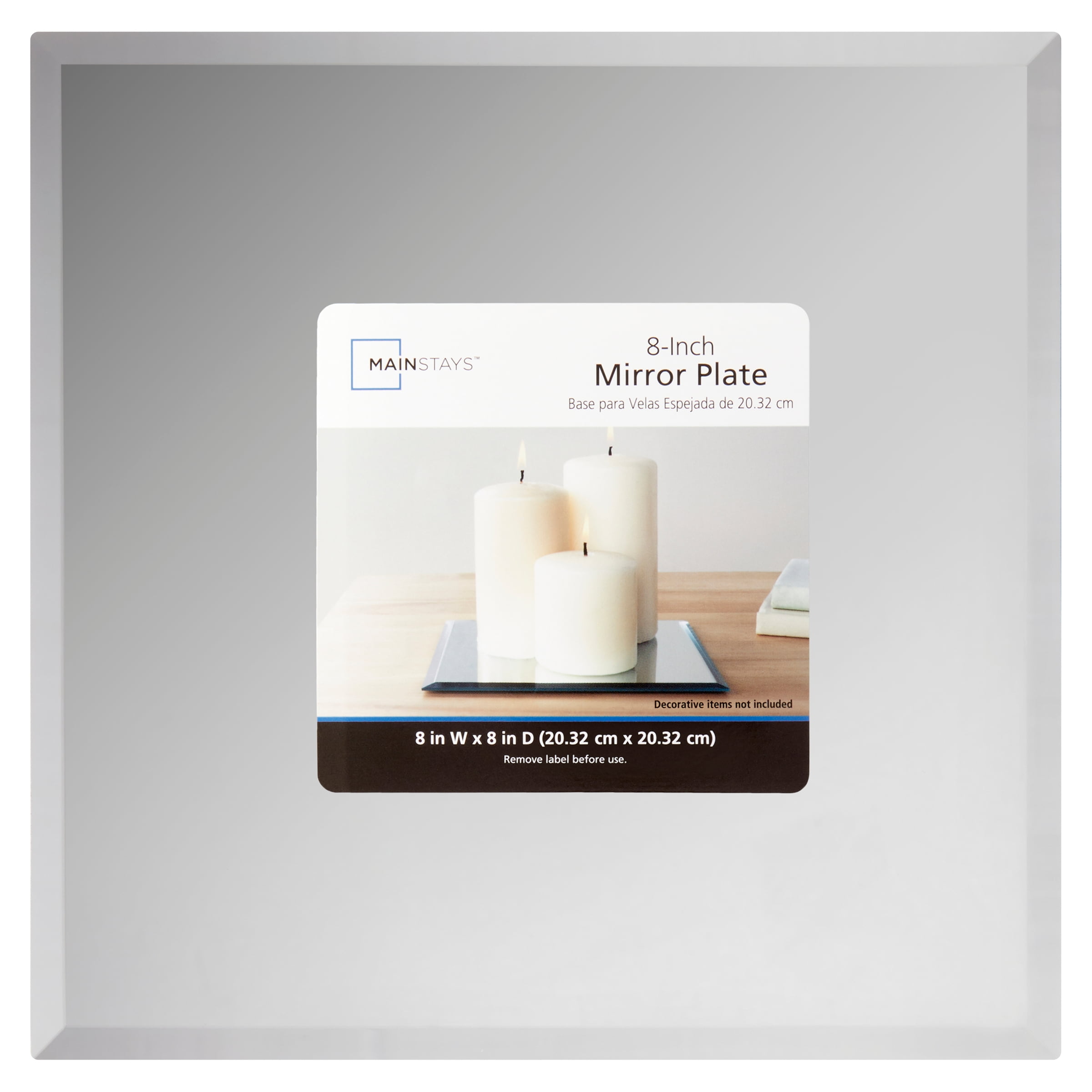 (4 pack) Mainstays Decorative Square Mirror Candleholder Plate, 8"