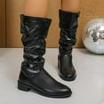 thumbnail image 4 of Viluyesy Womens Slouch Boots, Low Heels Round Toe Wide Calf Faux Leather Knee High Boots Black US6.5, 4 of 7