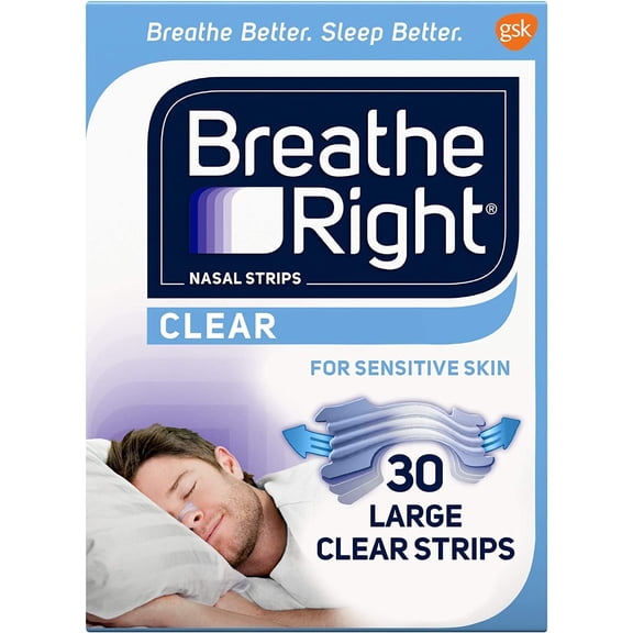 (120 Strips) Breathe Right Nasal Strips Clear Large for Sensitive Skin