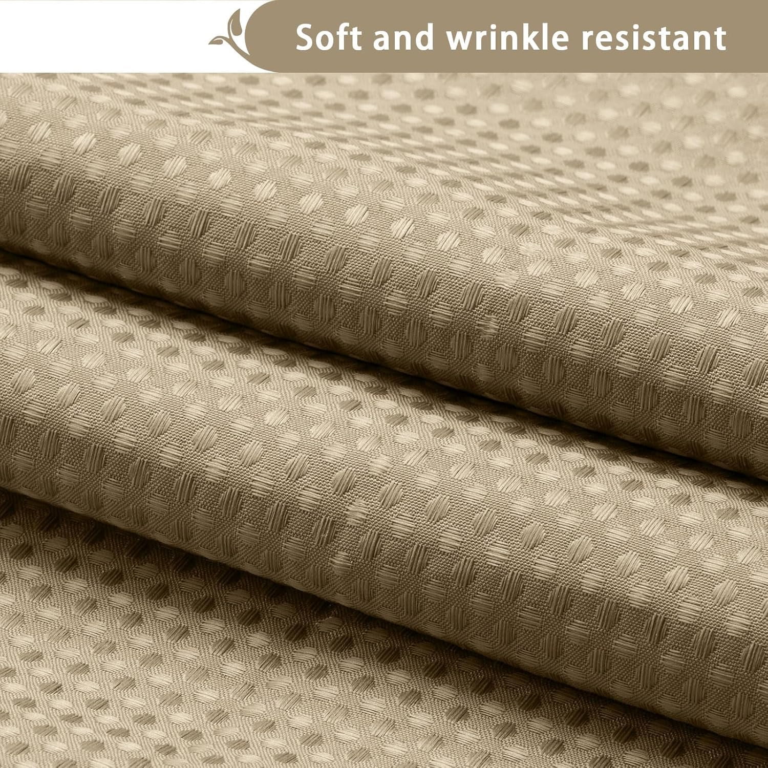 DawnJoanHD Waffle Weave No Hook Shower Curtain with Snap-in Liner, Beige Polyester Fabric with See-Through Top Window, 72" x 75"