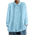 thumbnail image 2 of Pounoo Blouses for Women Dressy Casual Long Sleeve Collared Pleated Cutout Trim Button Front Blouses Relaxed Fit Office Casual Outfits Gift, 2 of 6