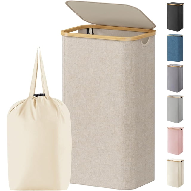 Cesto para Ropa 100L con Tapa Asa de Bambú Cesto para Ropa Plegable Bolsa Extraíble Dormitorio Baño