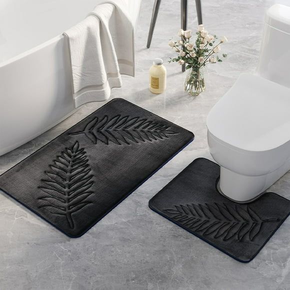 Fridja Summer Clearance Bathroom Rugs Sets 2 Piece Non Slip, Leaf Bath Mats for Bathroom Floor Set of 2, Ultra Soft and Quick Dry Bath Rugs, Machine Washable Rugs for Bathtub, Shower, Dark Gray